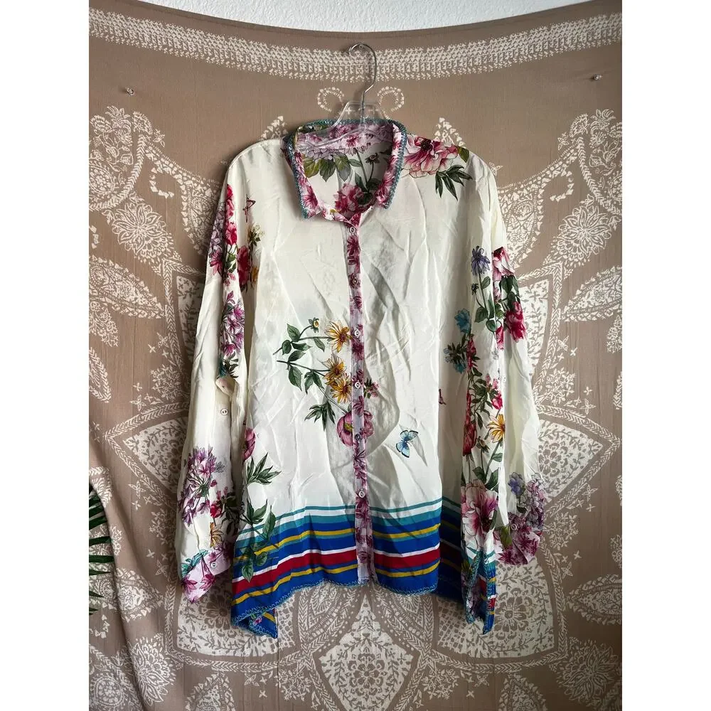 JOHNNY WAS Wilton Silk Button Down Blouse - Picture 4 of 10